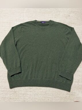 Saks Fifth Avenue 100% Pure Cashmere Long Sleeve Sweater Green Men's XL Career